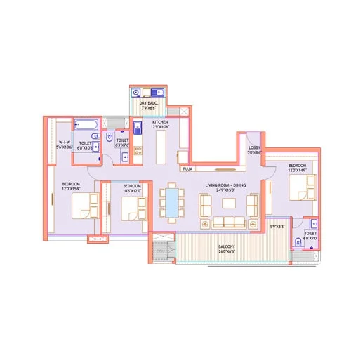 Pristine The Lords Baner 3BHK Floorplan Image